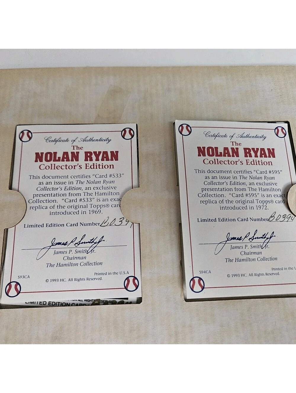 Nolan Ryan Hamilton Collection 1993 Set 12 Porcelain Cards with Individual COA s